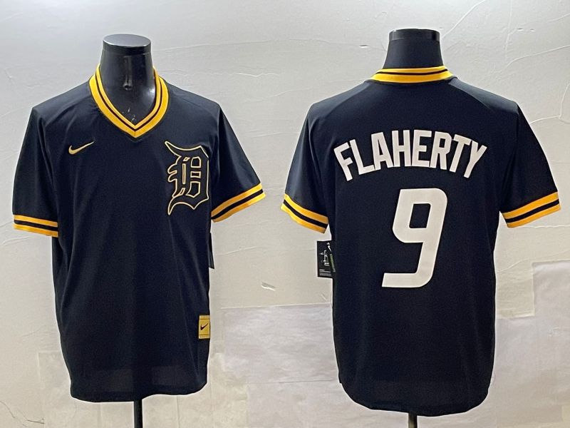 Men Detroit Tigers #9 Flaherty Black Gold Game 2025 Nike MLB Jersey style 2->detroit tigers->MLB Jersey